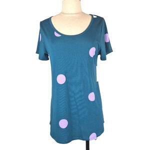 LuLaRoe Classic T Women Small Teal Purple Polka Dots Round Neck Short Sleeve New